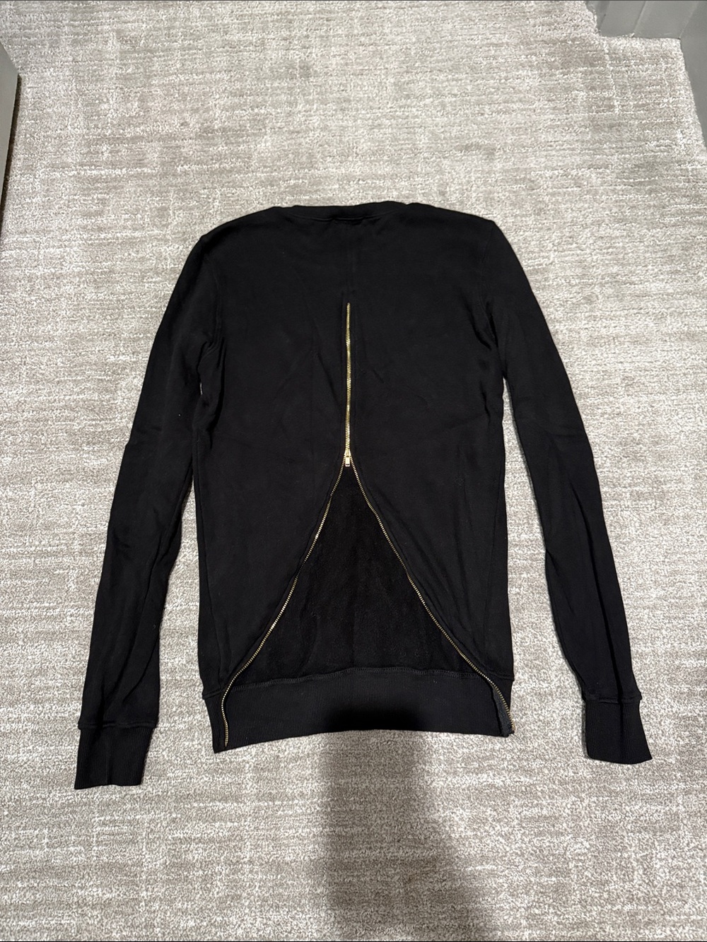 Frame denim gold zip open back  Black Crewneck pullover sweatshirt